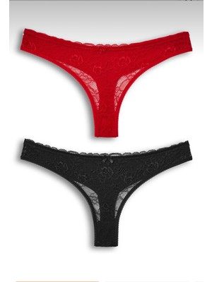 Kadın Dantelli 2'li Tanga Set Külot-Tanga-String