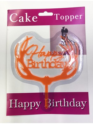 Happy Birthday Yazılı Turuncu Dallı Pasta Kek Çubuğu
