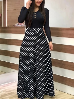 Passense Kadın Uzun Kollu Önü Düğmeli Viskon Bluz Eteği Örme Maxi Krep Elbise