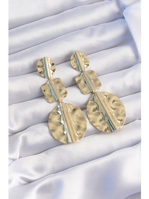 Pirinç Gold Renk Geometrik Ezme Plaka Küpe - TJ-BKP9244