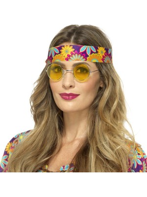 Yuvarlak Cam John Lennon Tarzı Hippi Gümüş Çerçeveli Sarı Gözlük