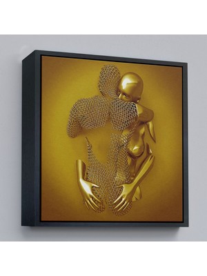 Çerçeveli Metalik 3D Efektli Altın Insan Kanvas Tablo, Modern Duvar DEKORU-5368