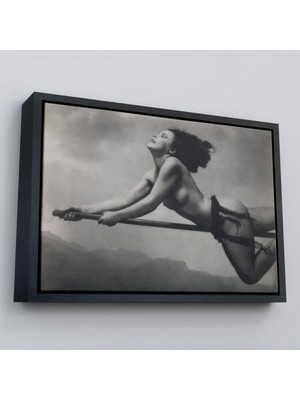 Çerçeveli Süpürgeye Binen Çıplak Cadı Tablo, Cadılar Bayramı Gotik Tablo, William MORTENSEN-5395