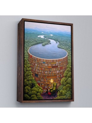 Çerçeveli Gerçeküstü Bir Kütüphane Kanvas Tablo, Çalışma Odası Hediyesi, Kütüphane POSTERI-5209