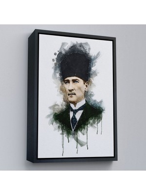 Çerçeveli Mustafa Kemal Atatürk'ün Suluboya Görünümlü Portresi Dekoratif Kanvas Tablo-78