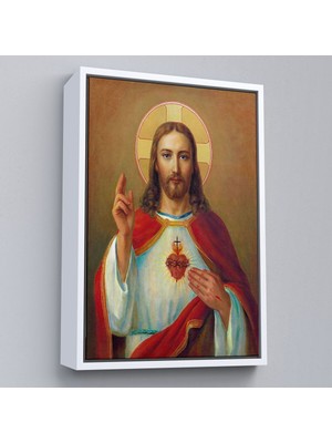 Çerçeveli Isa'nın En Kutsal Kalbi Tablosu - The Most Sacred Heart Of JESUS-6478