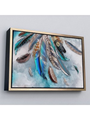 Çerçeveli Kuş Tüyü Dekoratif Kanvas Duvar Tablosu -3423