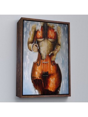 Çerçeveli Violin Kadın Kanvas Duvar Tablosu, Kadın Keman Sanatı, Suluboya TUVAL-5229