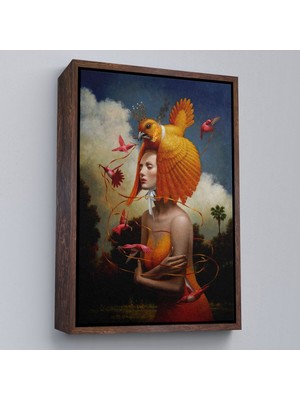 Çerçeveli Gerçeküstü Yağlıboya Kadın Kuş Steven Kenny Kanvas TABLO-5225
