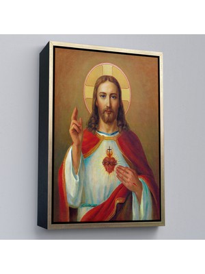 Çerçeveli Isa'nın En Kutsal Kalbi Tablosu - The Most Sacred Heart Of JESUS-6478