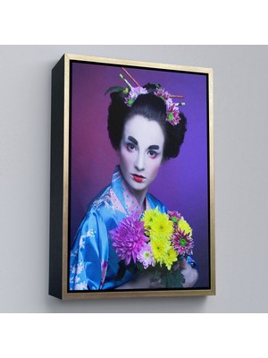 Çerçeveli Mavi Kimonolu Geyşa TABLO-5977