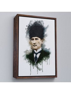 Çerçeveli Mustafa Kemal Atatürk'ün Suluboya Görünümlü Portresi Dekoratif Kanvas Tablo-78