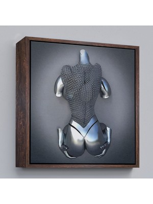 Çerçeveli Gri ve Gümüş Duvar Dekoru, Metalik Efektli Kanvas Tablo, Romantik BEDEN-5348