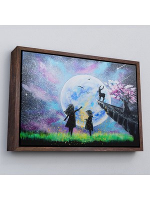 Çerçeveli Gece Ay'ı Izleyen Çocuklar Duvar TABLOSU-3470