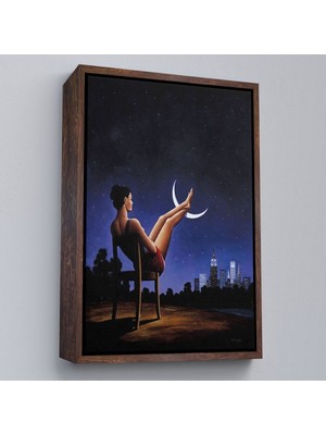 Çerçeveli Ay'a Ayaklarını Koyup Dinlenen Kadın, Sürreal Sanat TABLOSU-6091