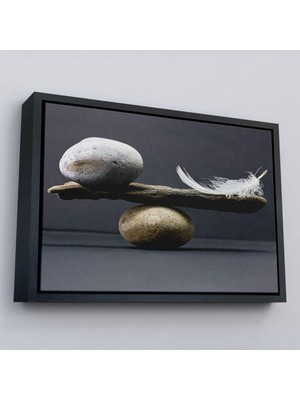 Çerçeveli Taş ve Tüy Dengesi Tuval Duvar Sanatı, Tuval Baskı Ev Dekorasyon, Ofis DEKORASYON-5375