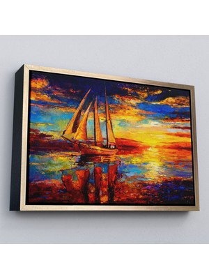 Çerçeveli Deniz ve Yelkenli Manzarası Yağlıboya Görünüm Dekoratif Kanvas Duvar TABLOSU-3708