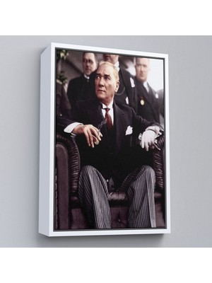 Çerçeveli Atatürk Portre Tablosu Mustafa Kemal Atatürk Dikdörtgen Dekoratif Kanvas Tablo-58