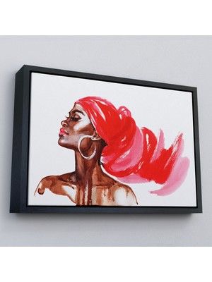 Çerçeveli Afrikalı Kadın Suluboya Görünüm Dekoratif Kanvas Duvar TABLOSU-3591