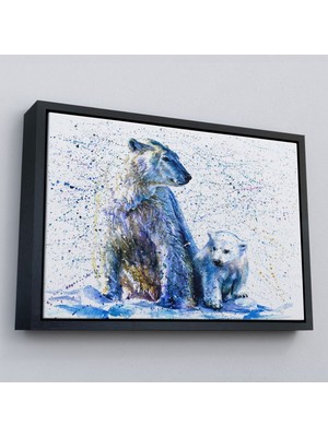 Çerçeveli Kutup Ayısı ve Yavrusu Dekoratif Kanvas TABLO-1139