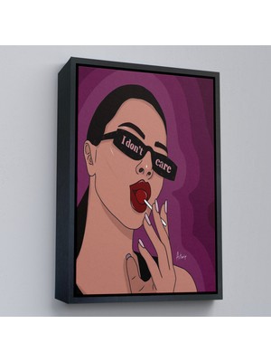 Çerçeveli I Don't Care - Umrumda Değil Yazan Pop Art Kadın TABLO-7681