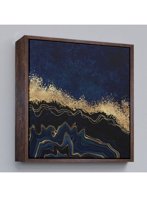 Çerçeveli Lacivert ve Gold'un Mükemmel Uyumu Mermer Görünümlü Modern Kanvas TABLO-5065