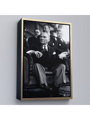 Çerçeveli Atatürk Portre Tablosu Mustafa Kemal Atatürk Dikdörtgen Dekoratif Kanvas Tablo-71