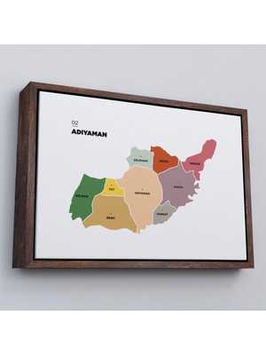 Çerçeveli Adıyaman Ili ve Ilçeler Haritası Dekoratif Kanvas TABLO-1250
