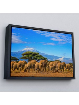 Çerçeveli Fil Sürüsü Dekoratif Kanvas TABLO-1143