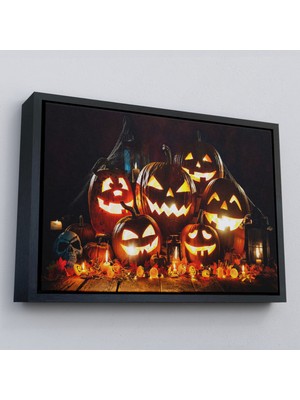 Çerçeveli Cadılar Bayramı Korkunç Kabak Kanvas Dekoratif Duvar TABLOSU-5203