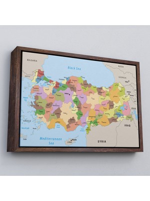 Çerçeveli Kanvas Türkiye Haritası Komşulu Ülkeli DEKORATIF-1067
