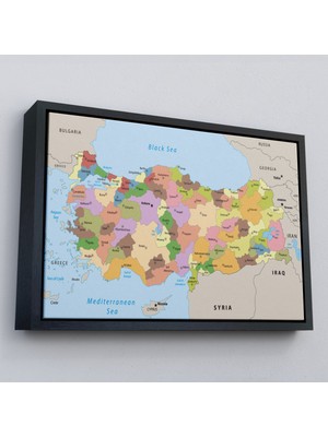 Çerçeveli Kanvas Türkiye Haritası Komşulu Ülkeli DEKORATIF-1067