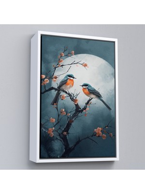 Çerçeveli Dallarda Pembe Çiçekli Iki Kuş TABLOSU-8004