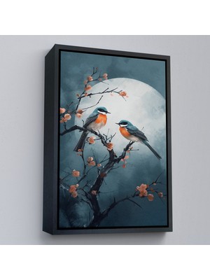 Çerçeveli Dallarda Pembe Çiçekli Iki Kuş TABLOSU-8004