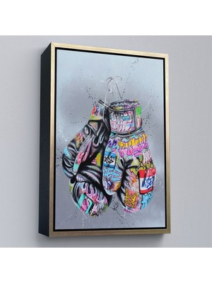 Çerçeveli Boks Eldivenleri Kanvas Tablo, Renkli Banksy Sokak Graffiti Kanvas TABLO-5320