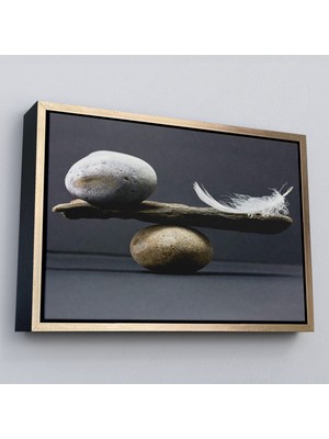 Çerçeveli Taş ve Tüy Dengesi Tuval Duvar Sanatı, Tuval Baskı Ev Dekorasyon, Ofis DEKORASYON-5375