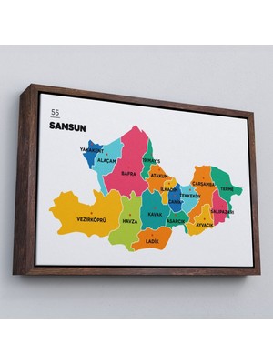 Çerçeveli Samsun Ili ve Ilçeler Haritası Dekoratif Kanvas TABLO-1445