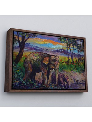 Çerçeveli Ormandaki Yavru Fil ve Anne Fil TABLOSU-1242