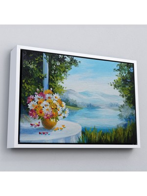 Çerçeveli Yaz Deniz Manzarası Yağlıboya Görünüm Dekoratif Kanvas Duvar TABLOSU-3498