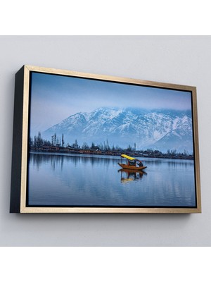 Çerçeveli Hindistan Srinagar Dal Gölü Kış Manzara TABLOSU-1244
