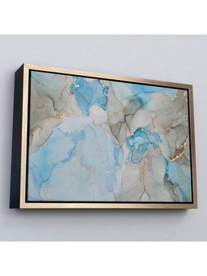 Çerçeveli Mürekkep ve Alkol Elementleri Ile Mermer Deseni Verilmiş Kanvas TABLO-5049