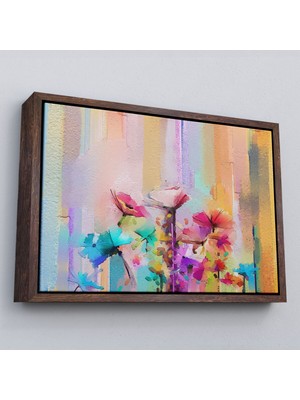 Çerçeveli Fırça Darbeli Soyut Çiçek Yağlıboya Görünüm Kanvas TABLO-3613