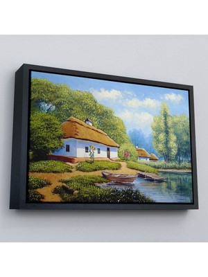 Çerçeveli Ukrayna Köy Evi Manzarası Yağlıboya Görünüm Dekoratif Kanvas Duvar TABLOSU-3663