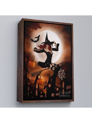 Çerçeveli Süpürge Ile Uçan Cadı, Cadılar Bayramı Hediyesi, Hellowen Tablo -6271