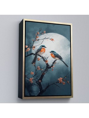 Çerçeveli Dallarda Pembe Çiçekli Iki Kuş TABLOSU-8004