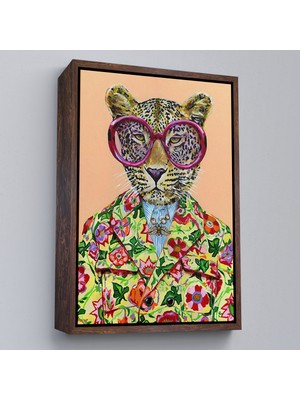 Çerçeveli Kokoş Leopar, Çiçek Taçlı Sosyetik Leopar Tablosu -6325