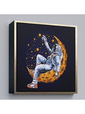 Çerçeveli Ayda Dinlenen Astronot Kanvas TABLO-5099