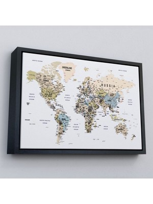Çerçeveli Dünya Haritası Dekoratif Kanvas Tablo Son Derece Detaylı ve EĞITICI-1584