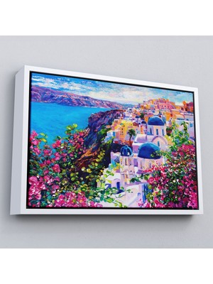 Çerçeveli Santorini Yunanistan Güzel Bir Kızın Kavramsal Soyut RESMI-3754