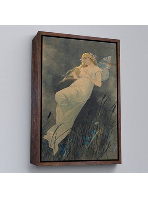 Çerçeveli Alphonse Mucha'nın Iris Çiçekleriyle Elf TABLO-7288